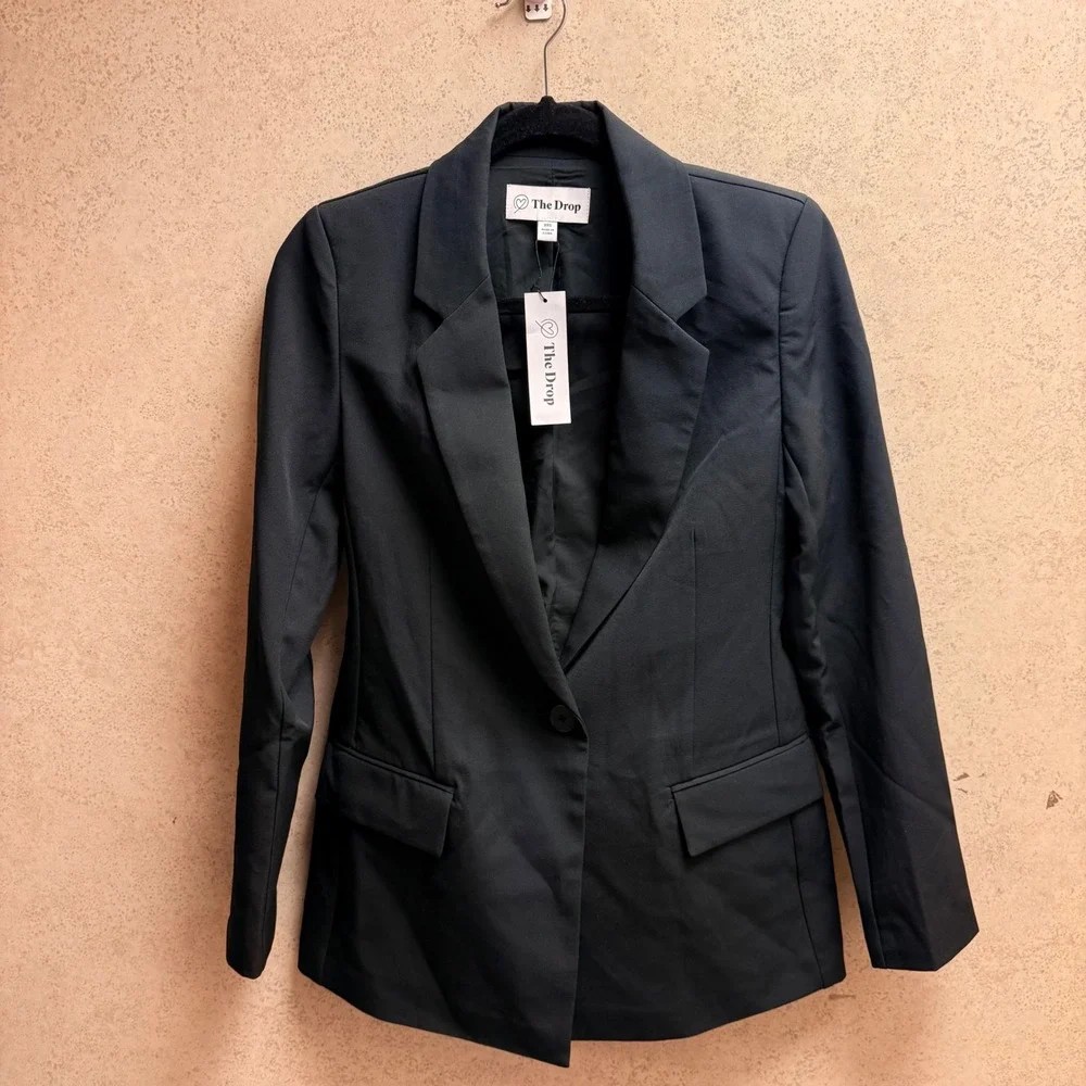 The Drop XXS Womens Career Power Blazer Black Single Button Professional‎ Jacket